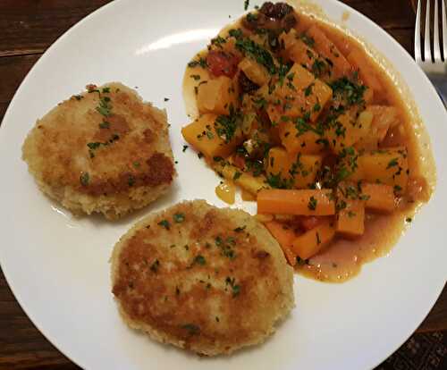 Croquettes de thon, tajine de légumes d'hiver