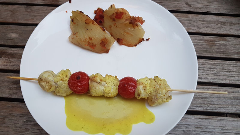 Brochette de lotte inspiration thaï, fenouils confits