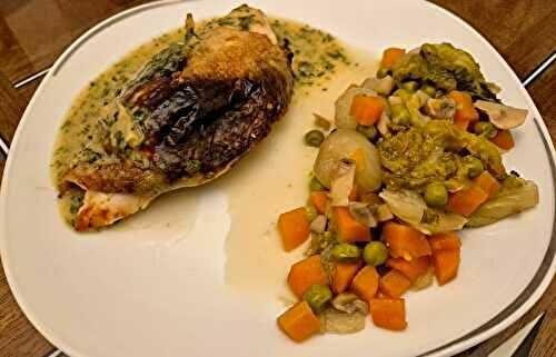 Dos de volaille "truffée" au persil, confiture de légumes