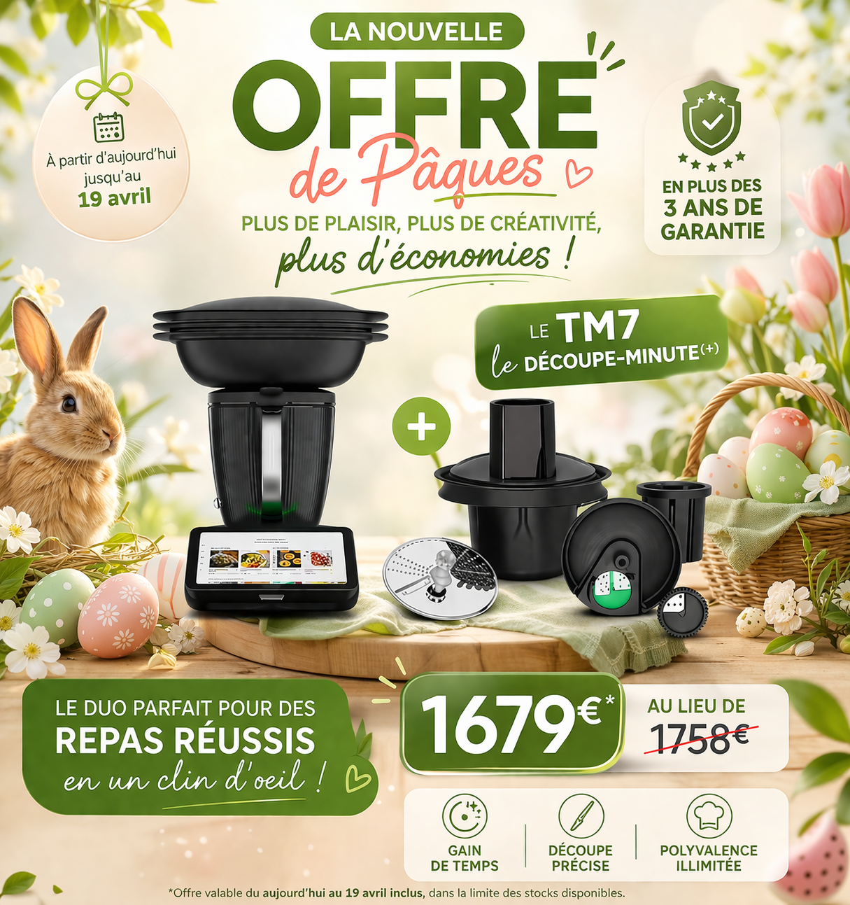 Offre Thermomix TM7 + Découpe-Minute : à partir de 44,51€/mois (spécial Pâques)🐰💄