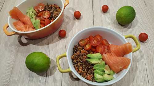 Buddha bowl au saumon fumé, avocat, lentille et quinoa