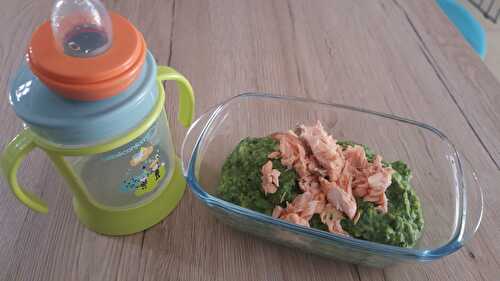 Petit pot bébé épinards, maïs et saumon (9 mois)