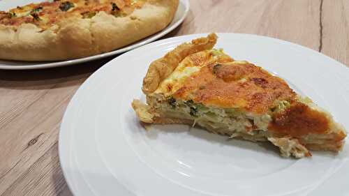 Quiche aux ravioles, brocolis et cantal