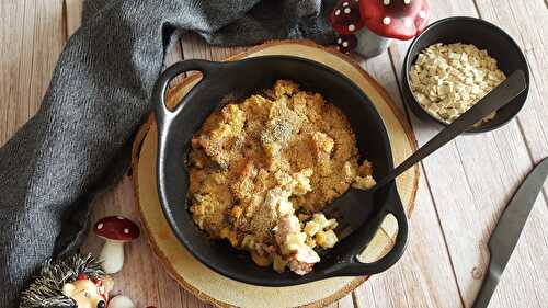 Gratin de crozets aux champignons et à la saucisse de Montbéliard