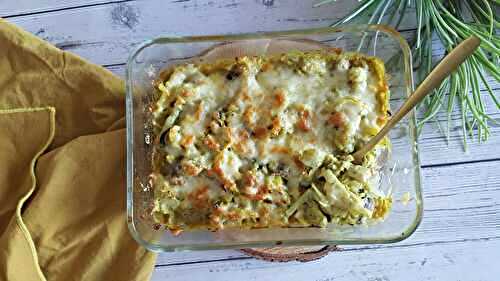 Gratin gnocchis, choudou et champignons au curry