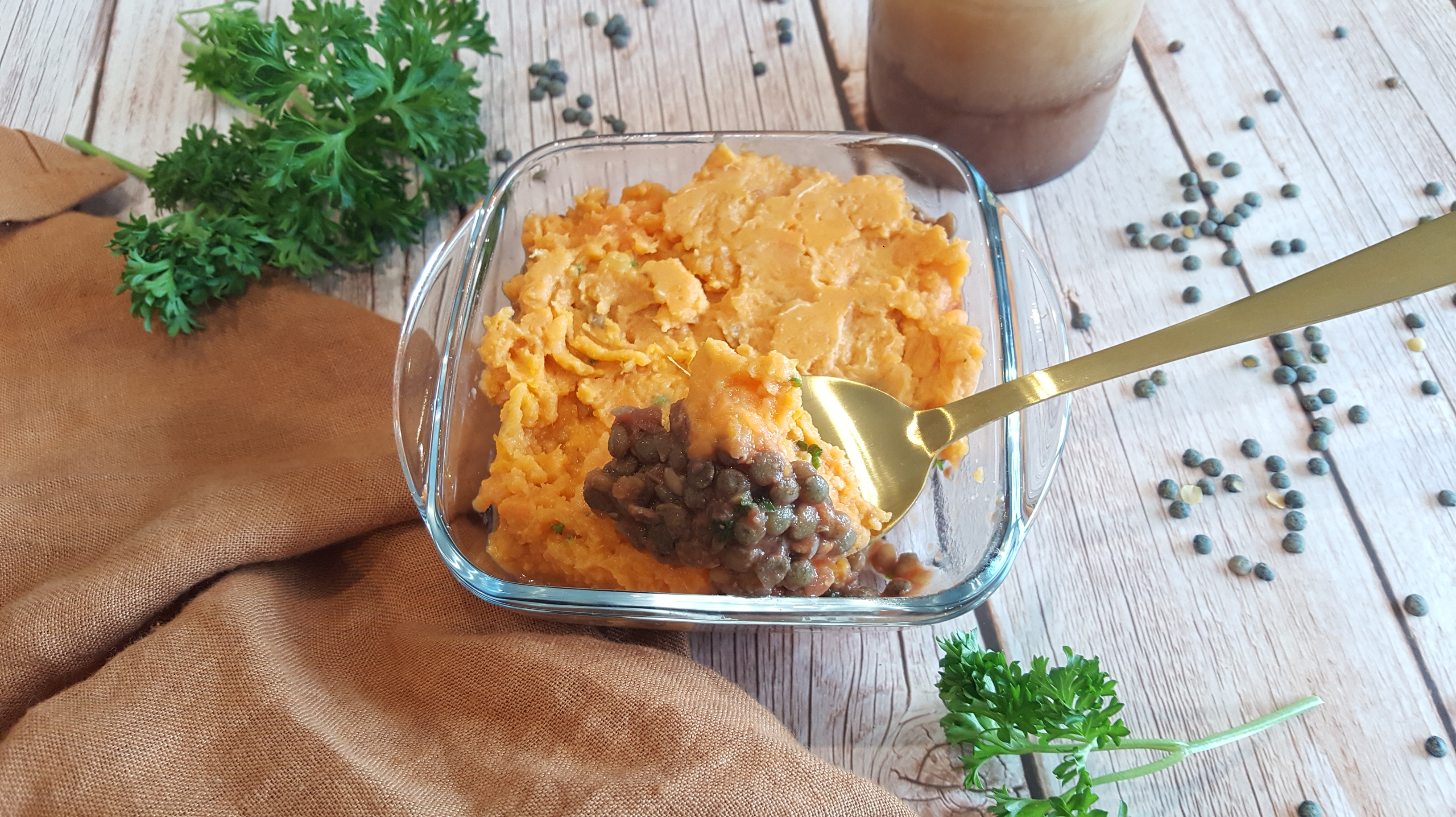 Hachis parmentier végétarien aux lentilles et patate douce