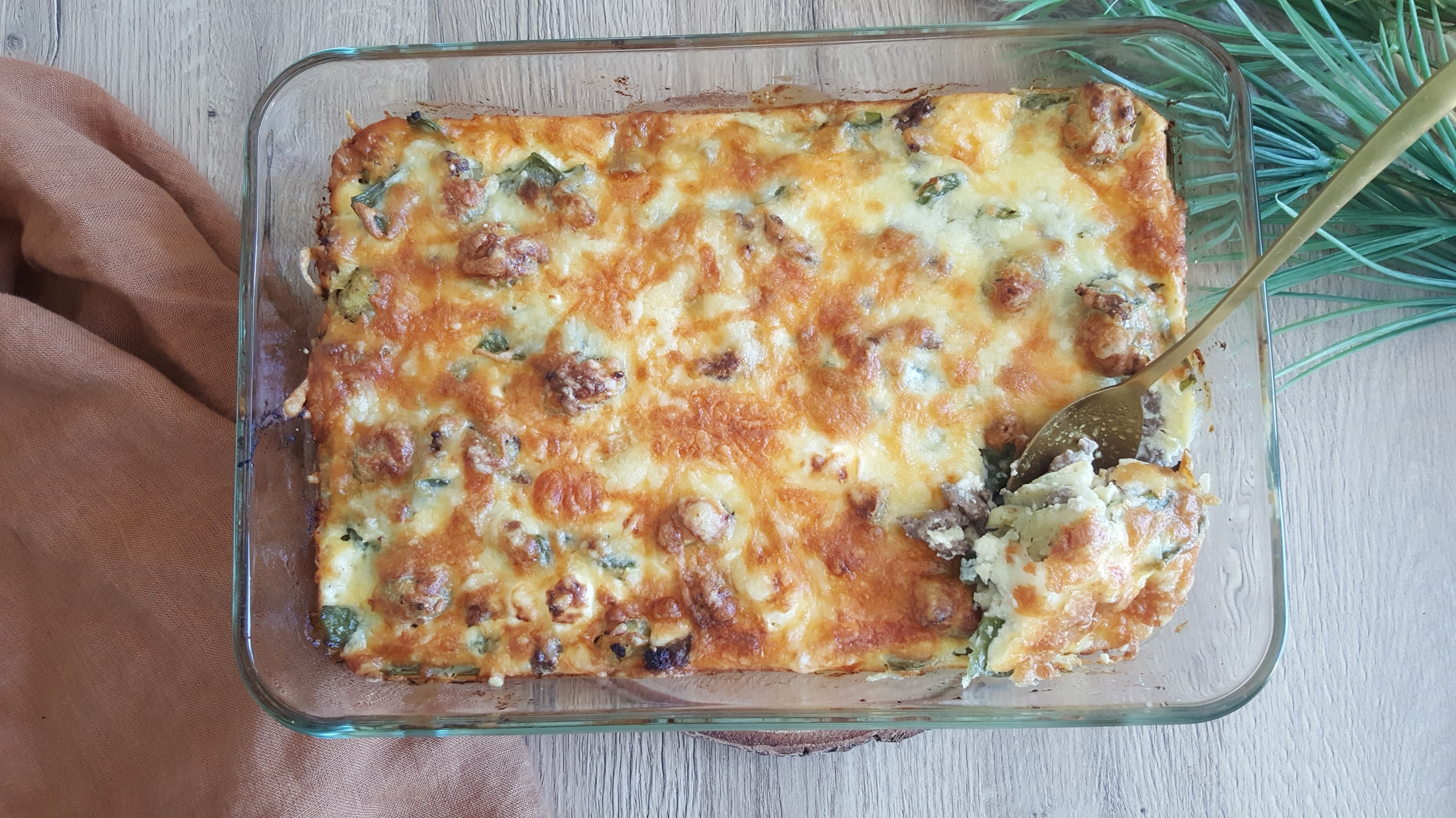 Gratin de gnocchis aux haricots verts et viande