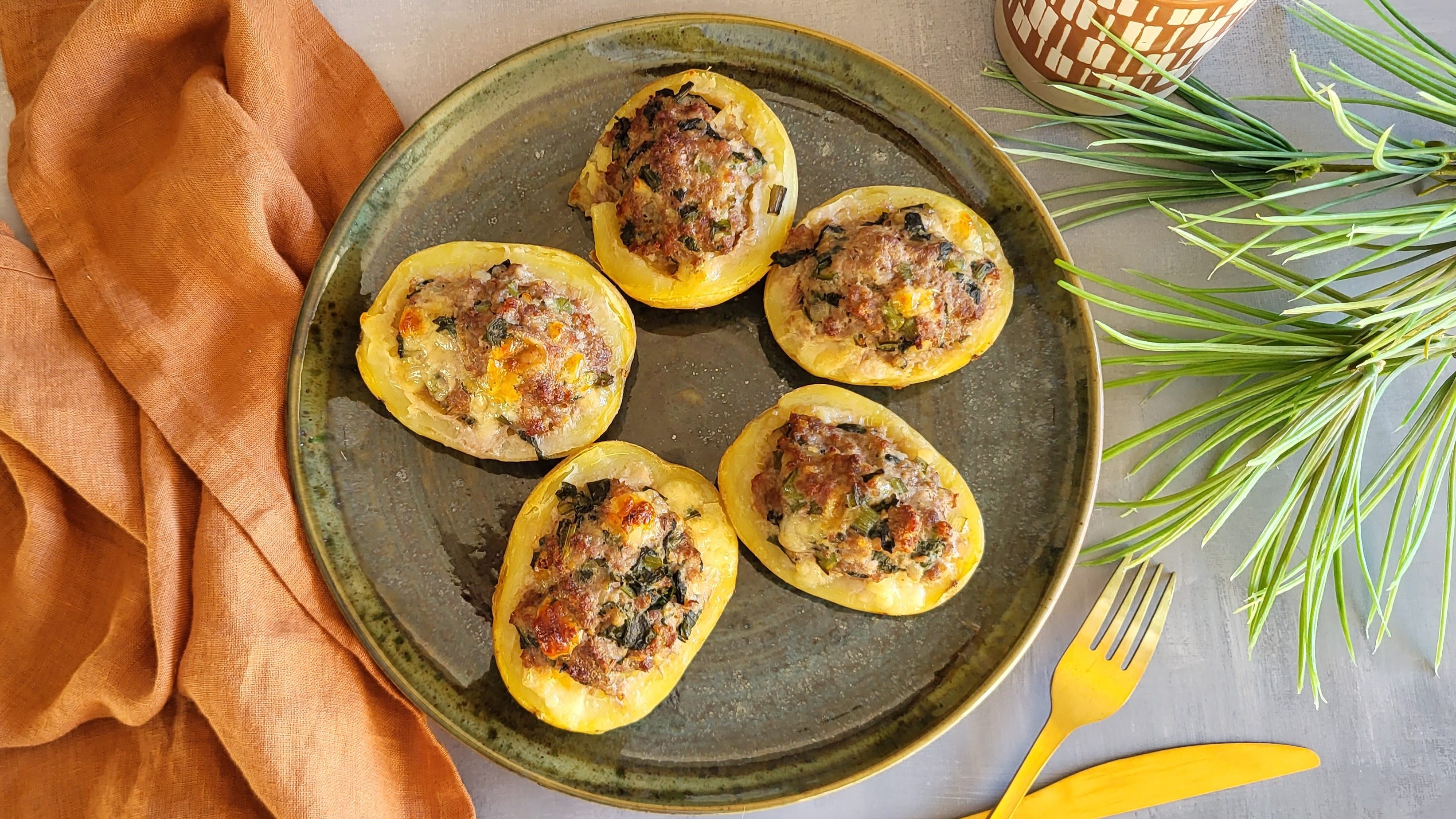 Pommes de terre farcies boeuf et épinards