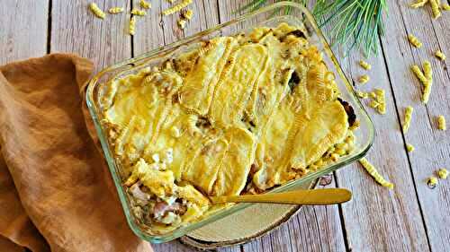 Gratin de pâtes alsaciennes au Munster et aux lardons