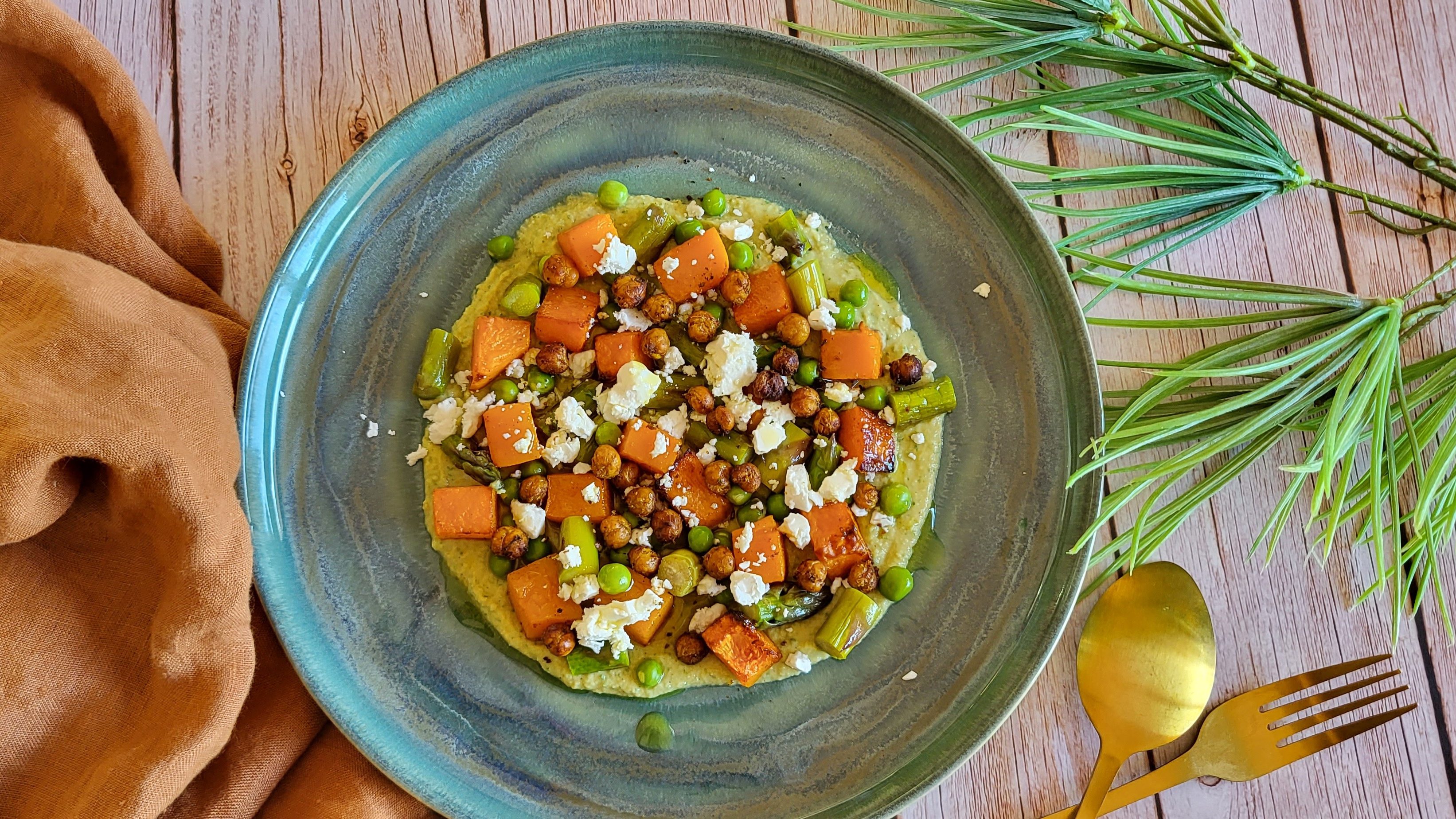 Légumes de printemps et butternut rôtie