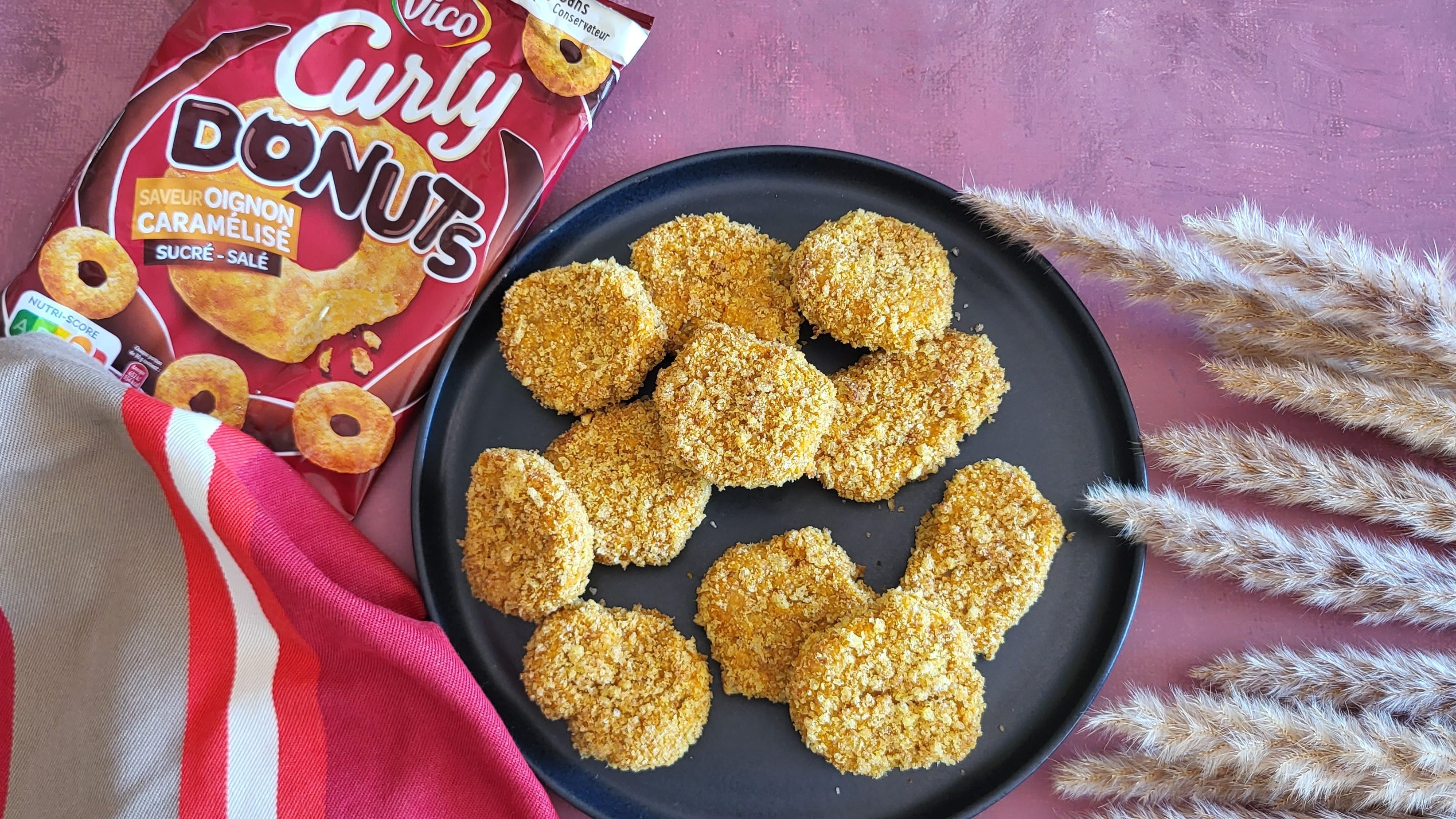 Nuggets végétariens croustillants au Curly Donuts oignons caramélisés