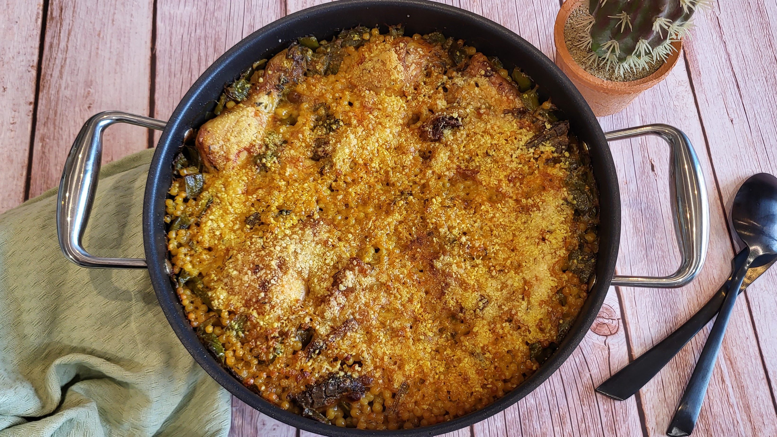 Poulet au poivrons et pâtes perles