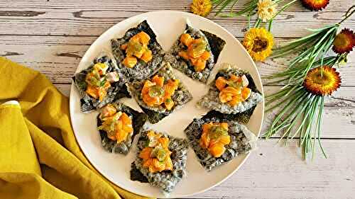 Chip de nori et tartare de saumon