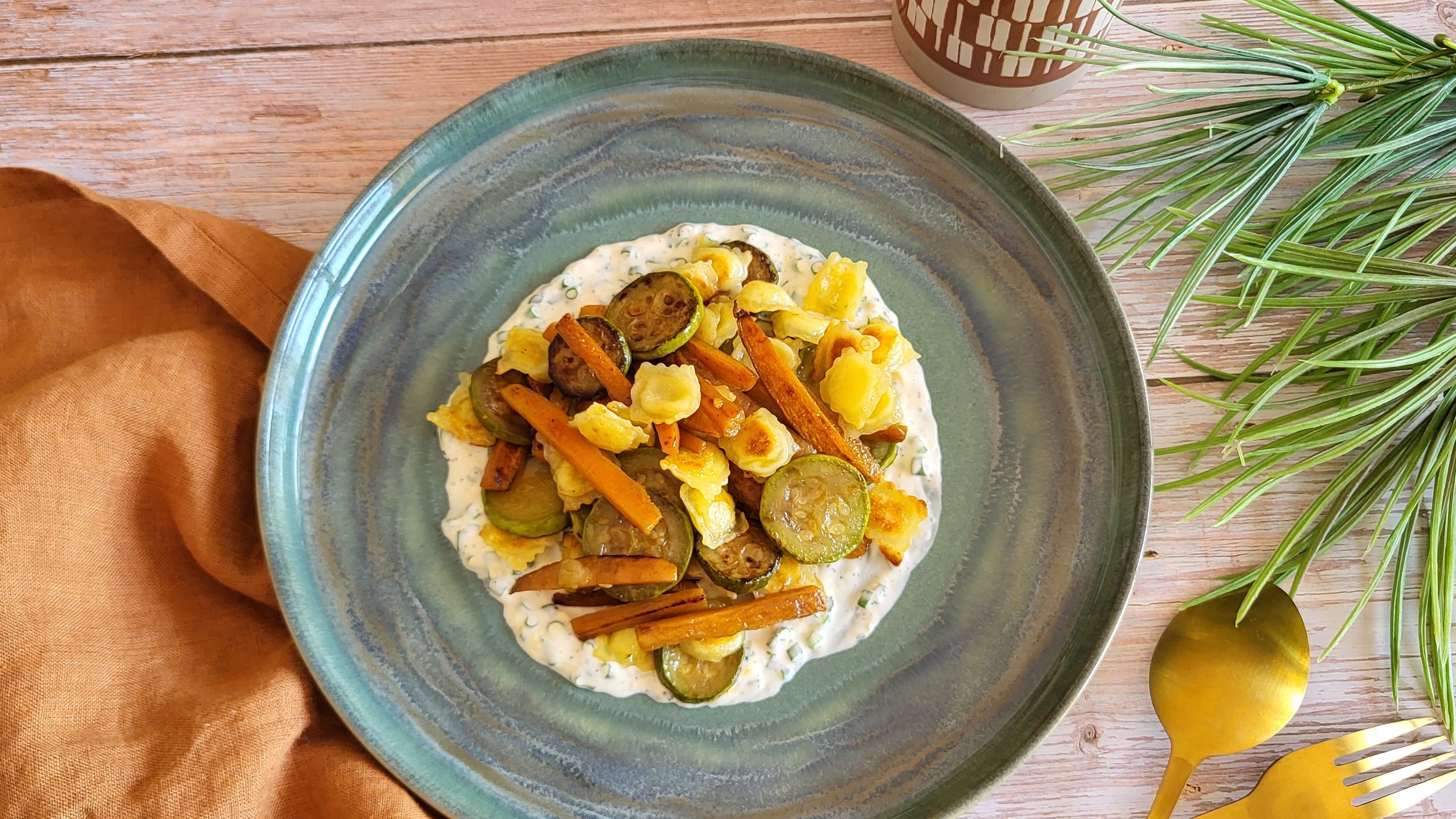 Ravioles poêlées aux légumes et crème citronnée