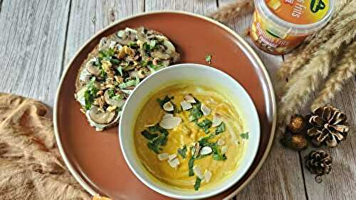 Repas automnal : soupe et tarte brie – champignons