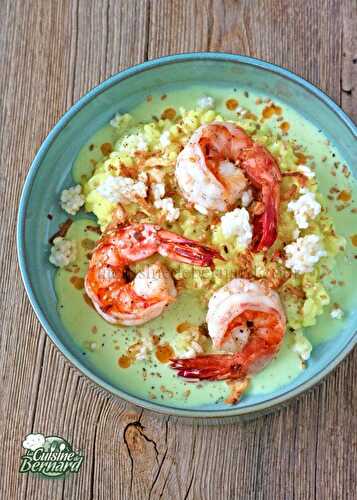 Risotto au curry vert, gambas et crème de coco