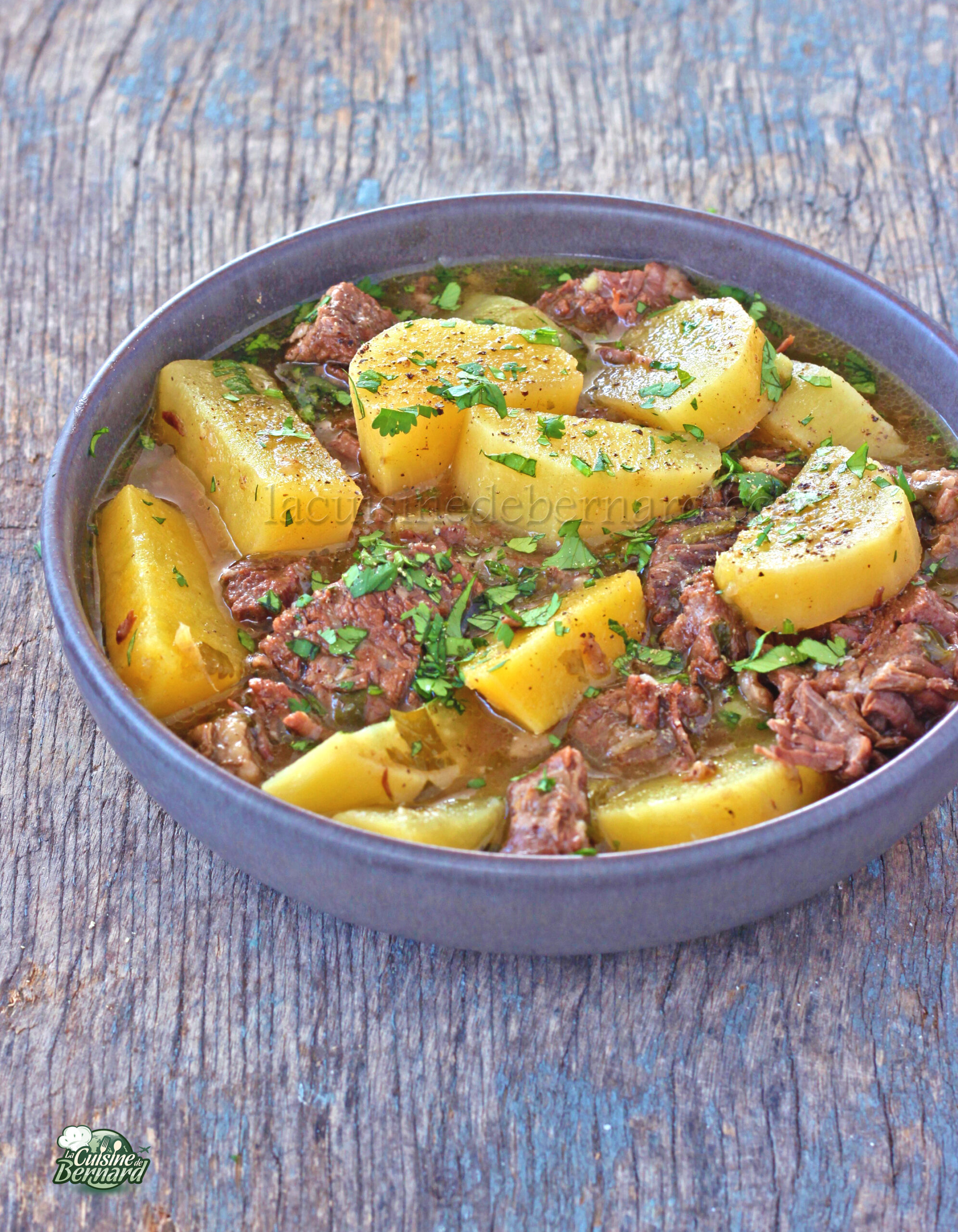 Daube de bœuf, ail gigembre et patates douces blanches