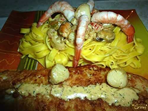 Filets de barbues au Parmesan et ses tagliatelles fraiches aux fruits de mer - 🥗 La Cuisine de Coco 🍜
