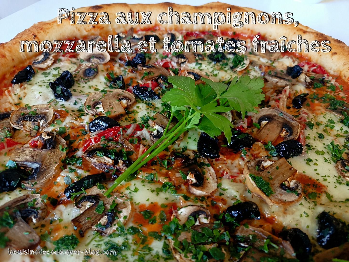 Pizza aux champignons, mozzarella et tomates fraîches - 🥗 La Cuisine de Coco 🍜
