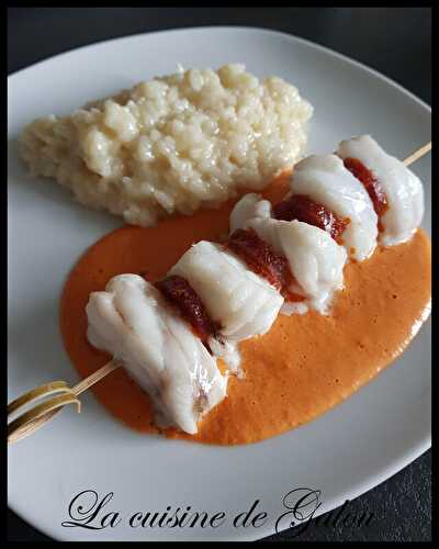 BROCHETTE DE LOTTE AU CHORIZO ET SON RISOTTO