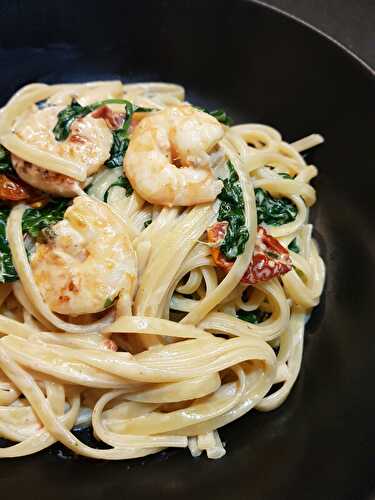 LINGUINES AUX GAMBAS ET AUX EPINARDS