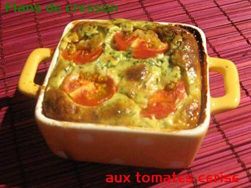 Flans de cresson et tomates cerise