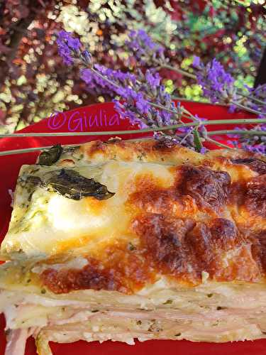 Lasagne au pesto, mortadelle et scamorza