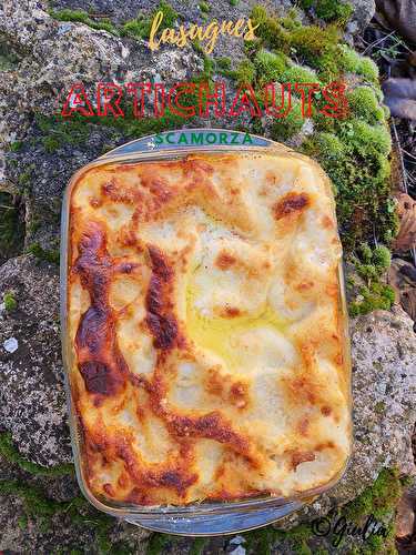 Lasagne aux artichauts, saucisse grillée et scamorza fumée