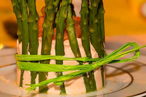 Bavarois aux deux saumons en charlotte d’asperges vertes