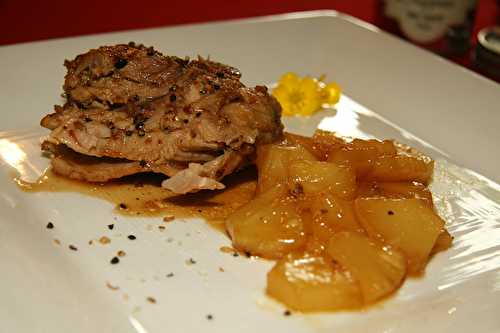 Cuissse de dinde, ananas glacé au sirop d'érable