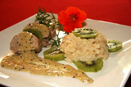 Filet mignon de porc aux kiwis et son risotto