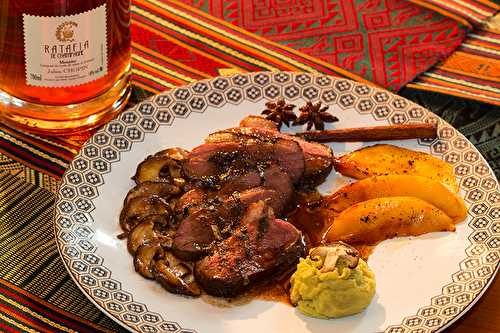 Magret de canard au ratafia de Champagne, mangues rôties à l