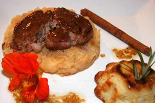 Noisettes d'agneau, compotée de coings à la cannelle et flan de topinambours