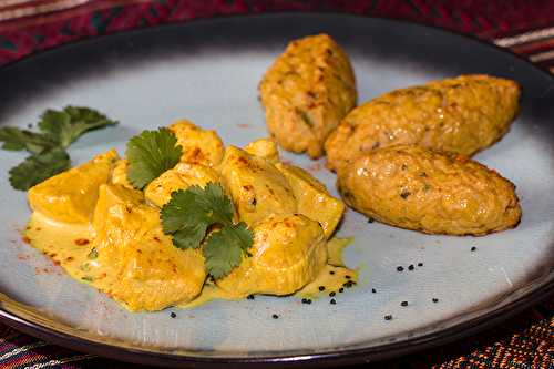 Poulet curry et coco, quenelles de chou-fleur au curry