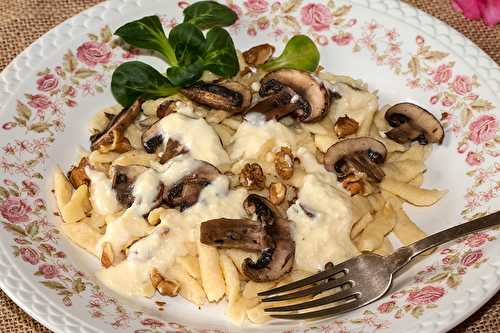 Spätzle aux champignons, crème de Munster au Riesling