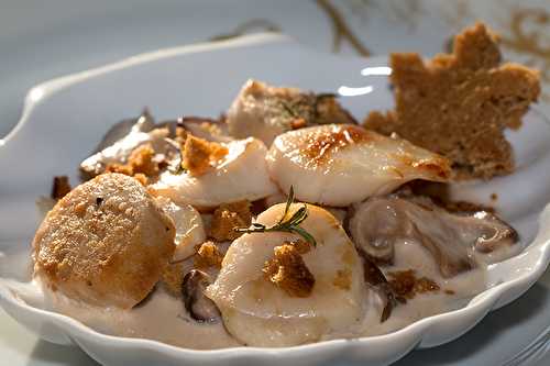 St-Jacques au boudin blanc et Shiitakés