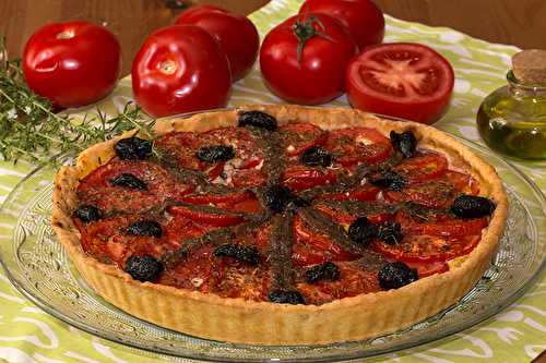 Tarte à la tomate, amandes et anchois de Collioure