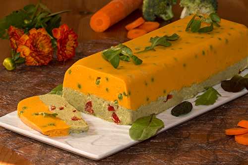 Terrine de carottes, petits pois et brocolis