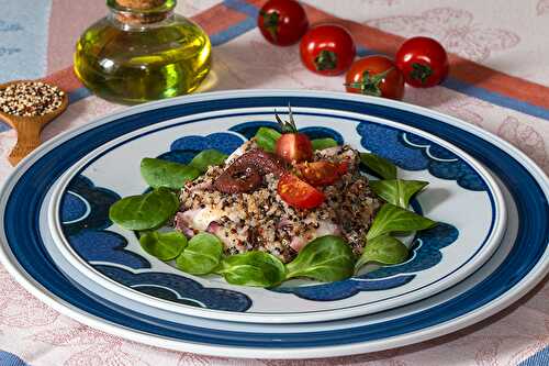 Taboulé de trio de quinoa au poulpe, citron et ail des ours