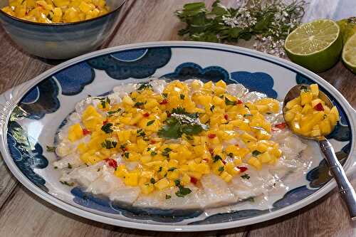 Ceviche de cabillaud, salsa de mangue