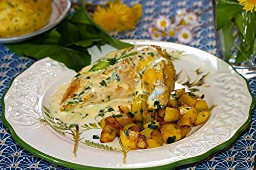 Suprêmes de poulet, crème à l’ail des ours