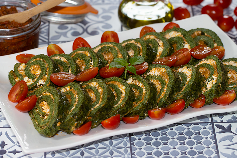 Roulé aux épinards au pesto rosso et feta