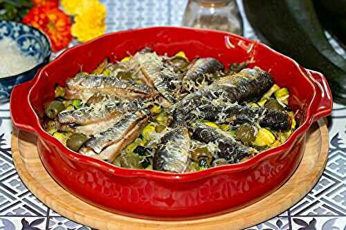 Sardines aux courgettes, olives et parmesan