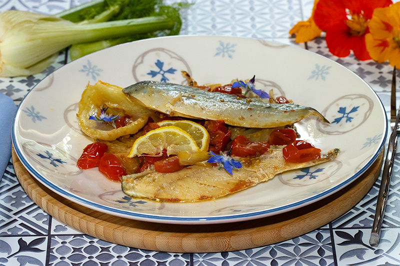 Filets de maquereaux au fenouil braisé à la tomate