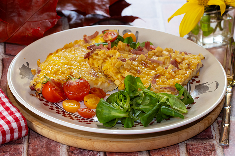 Omelette aux crozets et lardons