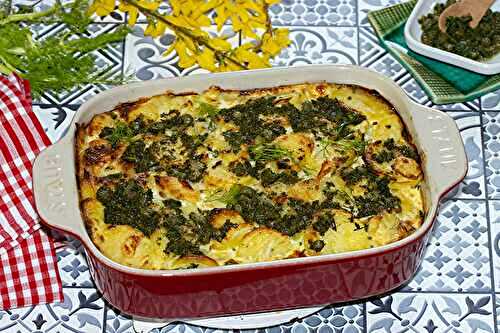 Gratin de pommes de terre, fenouil et saumon fumé