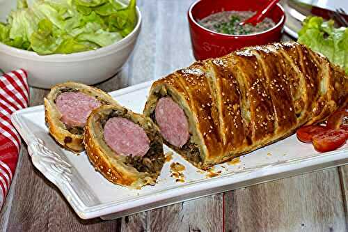 Saucisson lyonnais feuilleté et sa duxelle de champignons