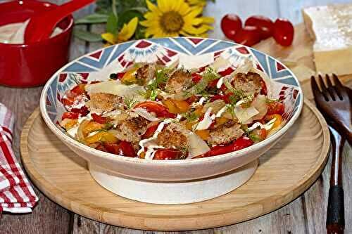 Salade de fenouil, poivrons, tomates à la sauce César