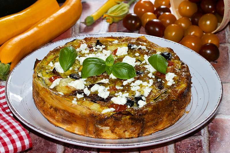 Tarte tourbillon filo estivale, courgettes, tomates et feta