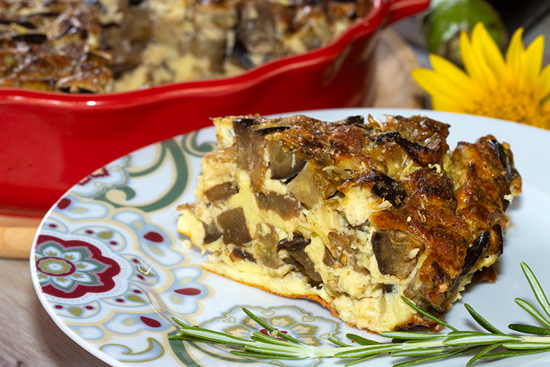 Clafoutis d’aubergines rôties marinées